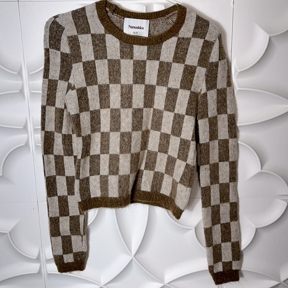 Nanushka Feline Check Sweater Brown, X-Small (bbb)